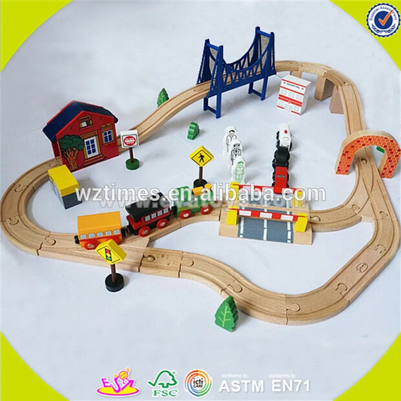 wholesale 120 pcs baby construction toy train track hottest design children wooden toy train track W04C074
