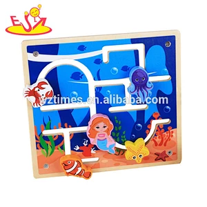 Hölzernes Labyrinthspielzeug des Großhandelskarikaturpuzzlespielzeugozeanthemas für Unterhaltung W11H038 des Babys