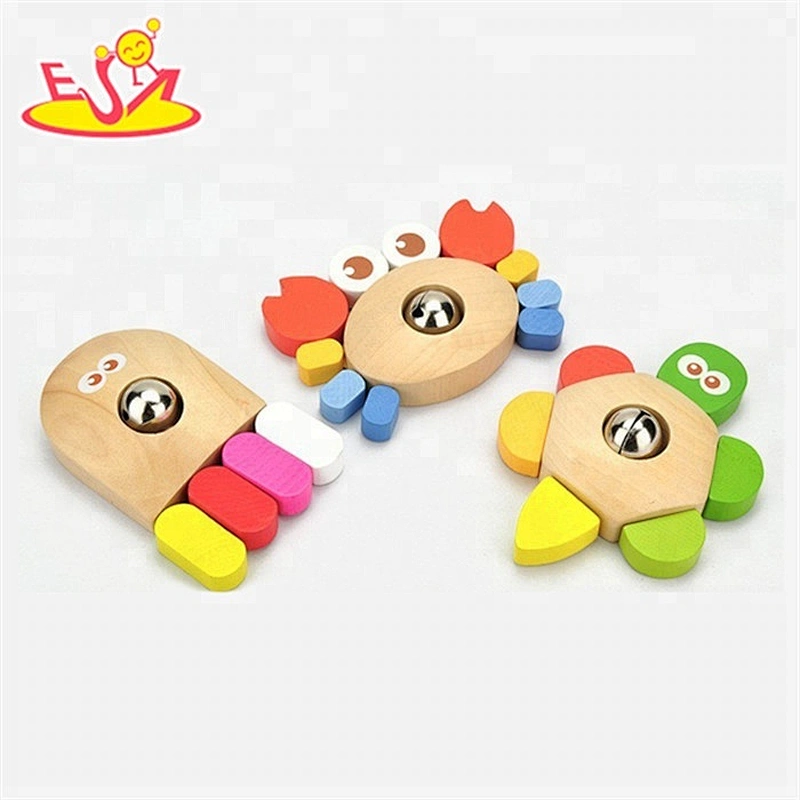 Wholesale baby musical wooden tambourine toy for early learning W07F004