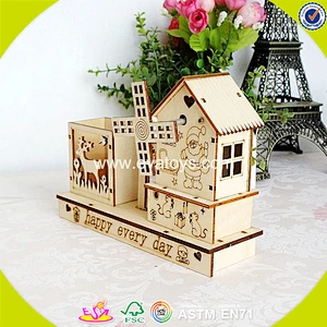 Wholesale top fashion children wooden pen container popular wooden pen container W02A031