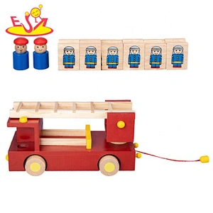 New design mini red wooden fire truck toy for kids W04A419