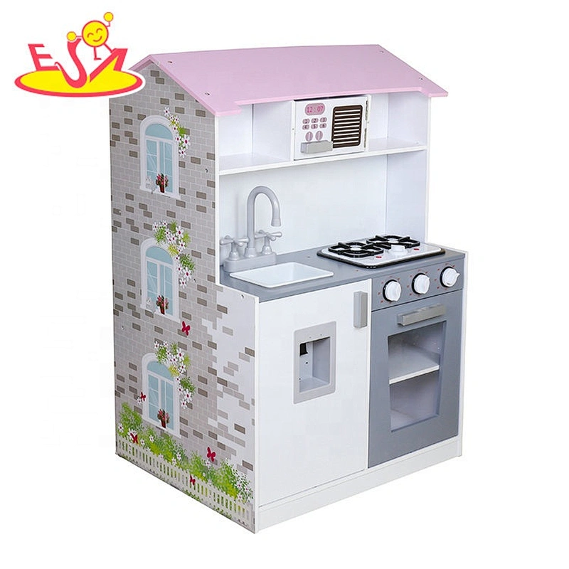 2019 New design 2 in 1 miniature wooden dollhouse kitchen for children W06A374
