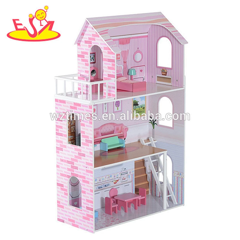 Wholesale best gift toddler wooden dollhouse toy diy pretend toddler wooden dollhouse toy W06A230
