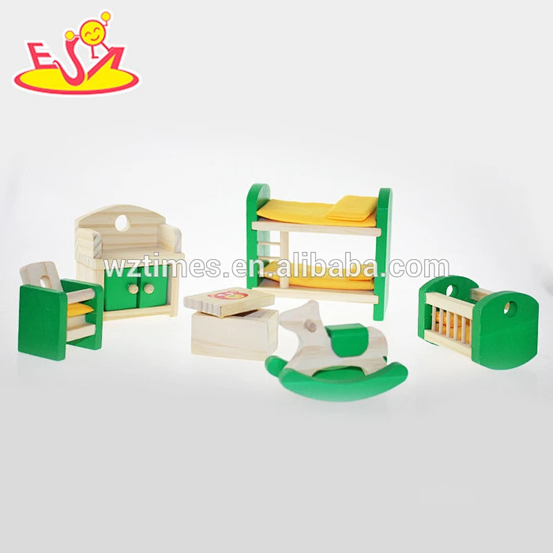 Wholesale new arrival beautiful style wooden mini dollhouse furnitures set toy for kids W06B028