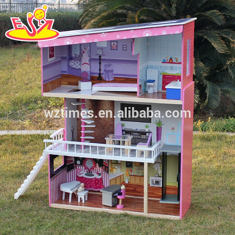 2018 Nuevo diseño de casa de muñecas de madera para niñas modelo de moda superior casa de muñecas de madera para niñas La mejor casa de muñecas de madera para niñas W06A151