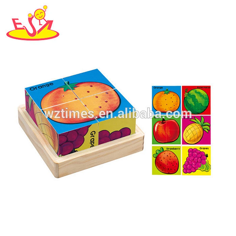 Wholesale new product kids wooden cube jigsaw toy animals pattern wooden cube jigsaw toy W14F022