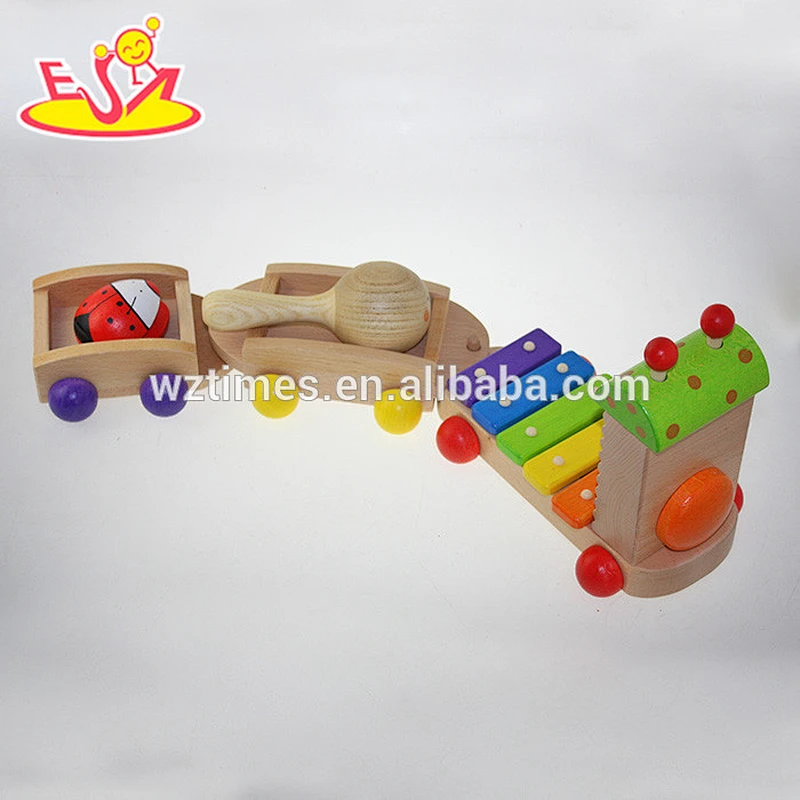Wholesale interesting children wooden musical instrument train toy bring fun W07A087