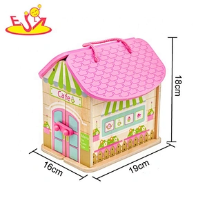 2018 Wholesale girls pink wooden toy doll house lovely children wooden toy doll house for pretend W06A171