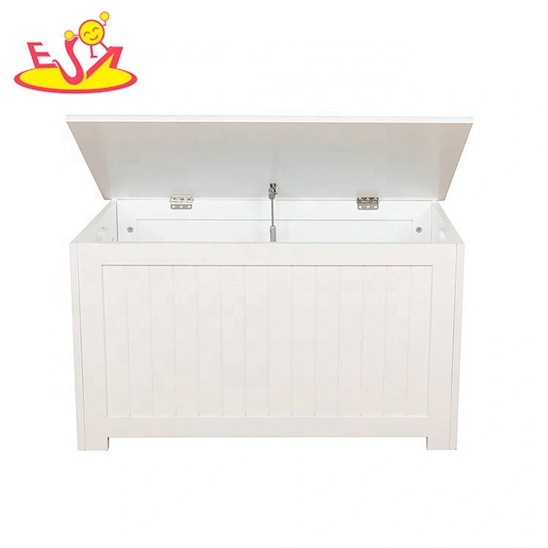 New arrival white portable kids wooden toy box with lid W08C278