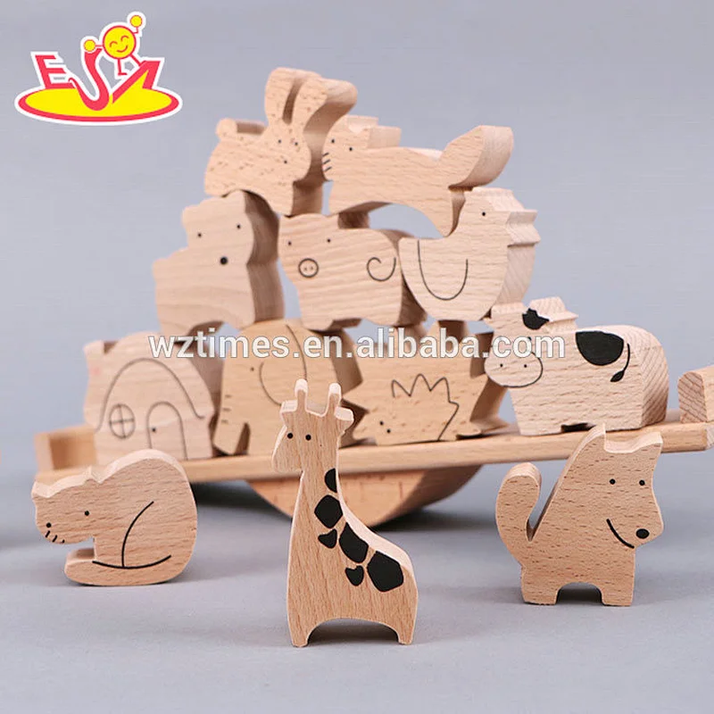 El juguete educativo más nuevo del bebé más caliente juega los bloques de madera del animal que apila en madera natural W11F069