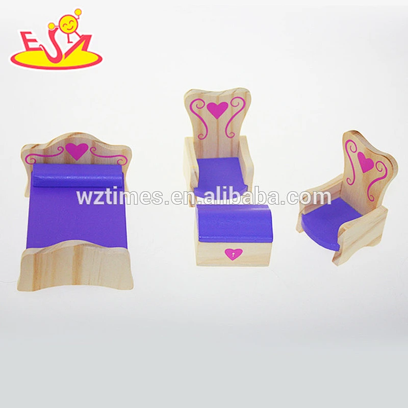 Wholesale most popular wooden dollhouse bedroom furnitures toy for baby W06B029