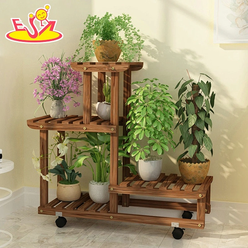 Most popular decorative movable wooden flower pot shelf stand in white W08H116C