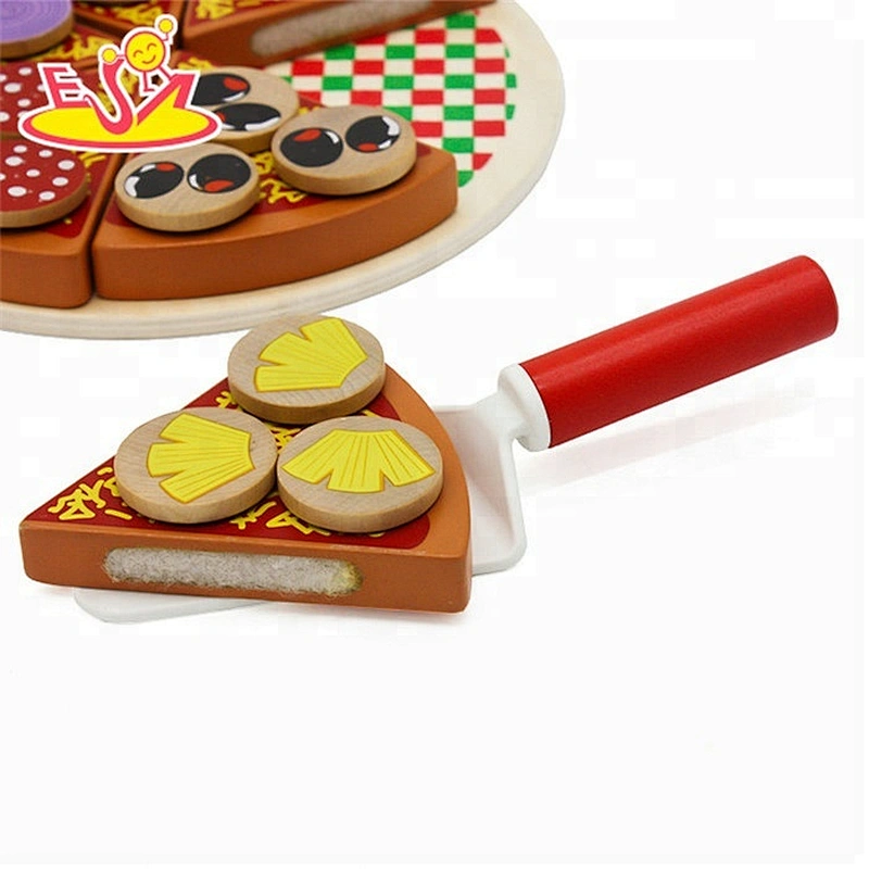 Hölzernes Nahrungsmittelspielzeugausschnittpizzaspielzeug der Großhandelsqualität für Kleinkind W10B155