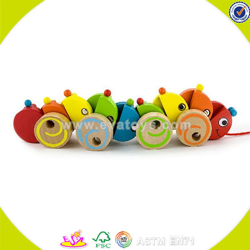Wholesale lovely kids wooden pull train toy cute children wooden caterpillar pull train toy for fun W05B098