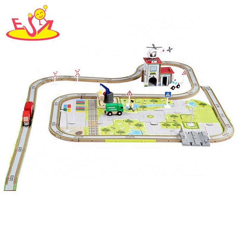 2019 New design kids educational wooden train jigsaw puzzles with railway W04C181