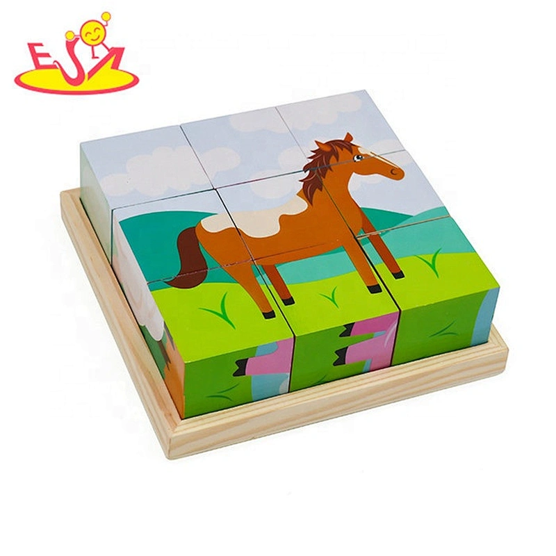2019 New hottest educational animals wood cube puzzle for kids W14F063