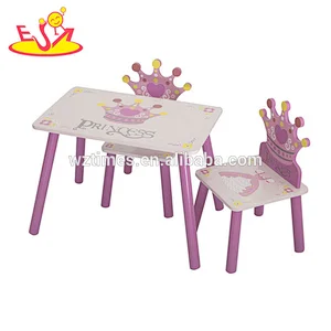 2018 New design princess wooden kids table and chairs set for girls W08G247