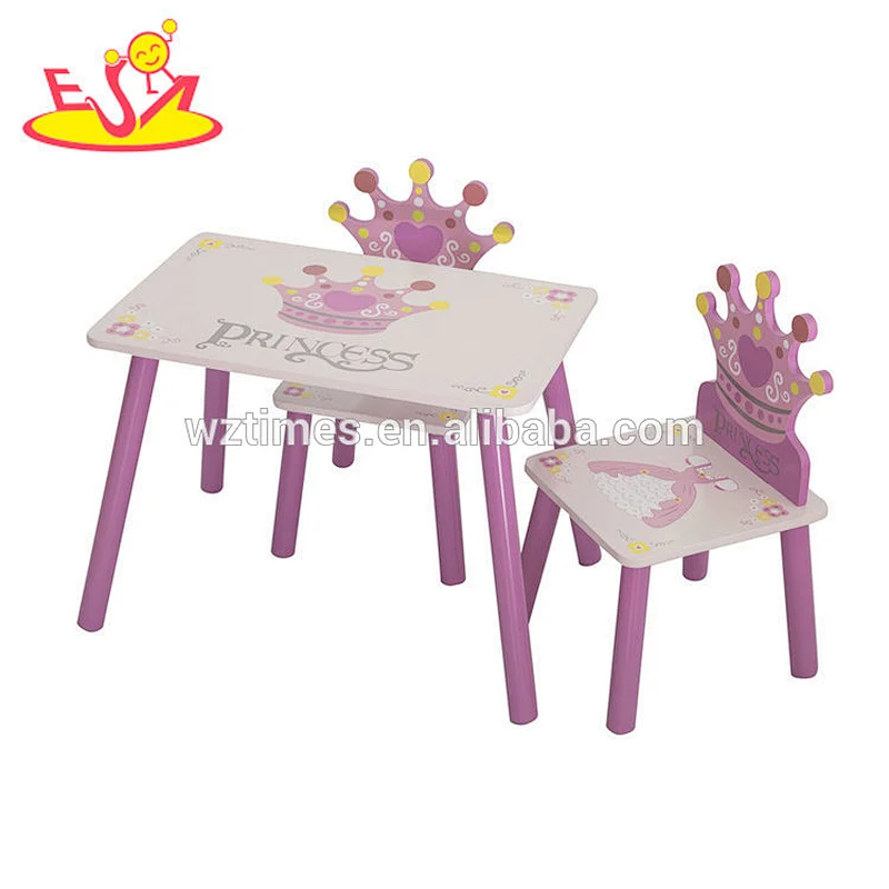 2018 New design princess wooden kids table and chairs set for girls W08G247