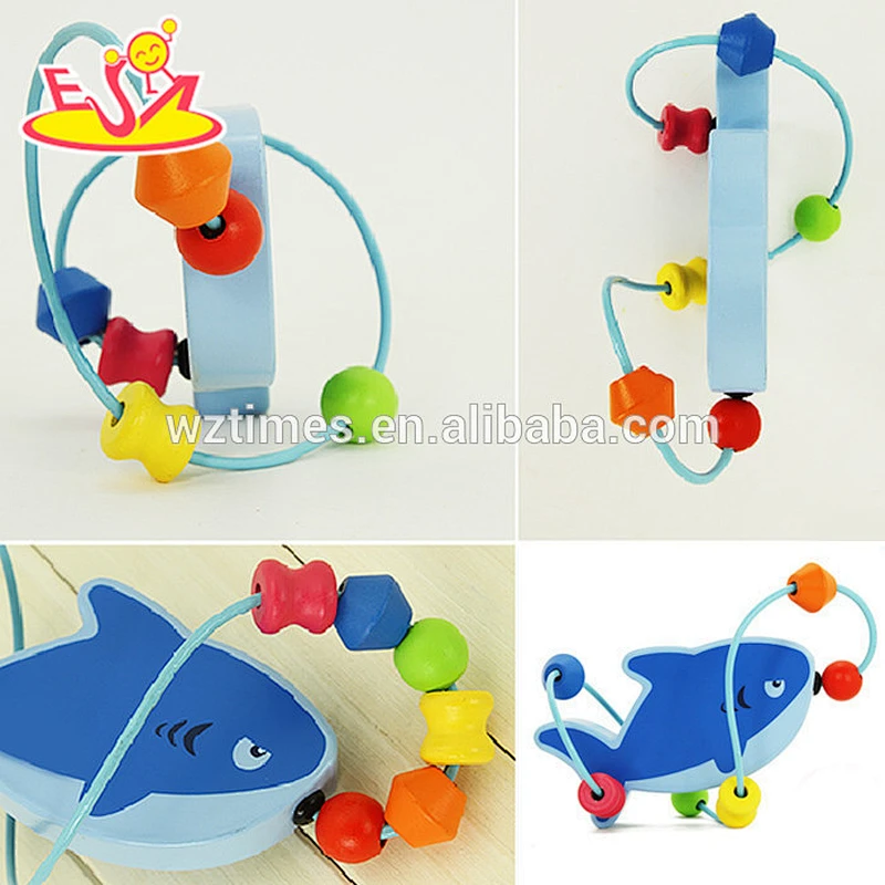 Wholesale top sale shark shape wire beads toy wooden beads maze toy for children W11B077