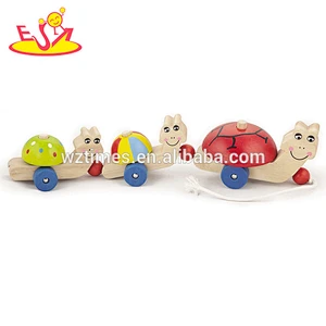 Wholesale new arrival wooden lovely animals shape kids pull train toy bring fun W05B064