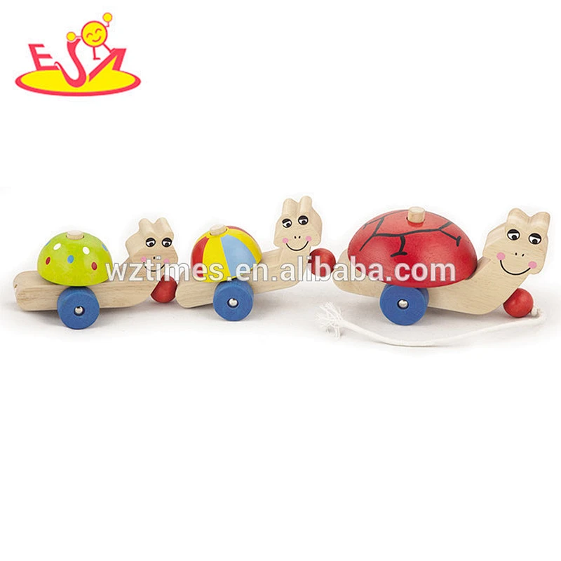 Wholesale new arrival wooden lovely animals shape kids pull train toy bring fun W05B064