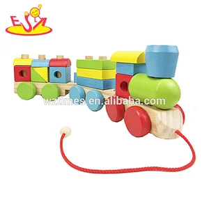 Wholesale wonderful wooden pulling toy and building blocks train for toddlers W05C091