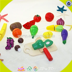 wholesale baby wooden fruit cutting toy, DIY kids wooden fruit cutting toy, role play children wooden fruit cutting toy W10B114
