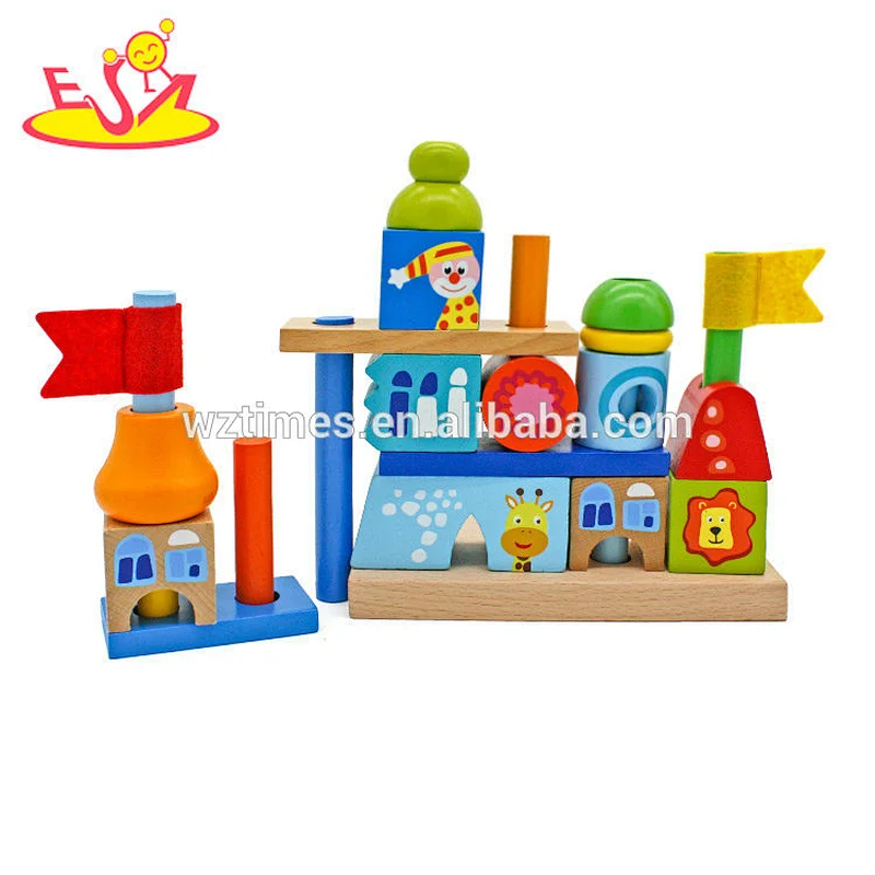 Educational creative city buildings wooden toys building blocks for kids W13A139