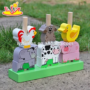 2018 großhandel mode baby holz stapeln tierblöcke, neue design kinder stapeln tierblöcke W13D126