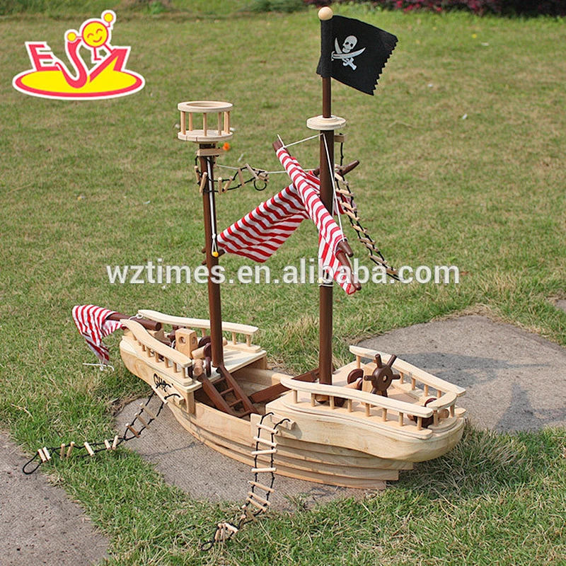 Wholesale cheap sale handmade customized wooden children pirate ship toy as holiday gift W03B001-Z