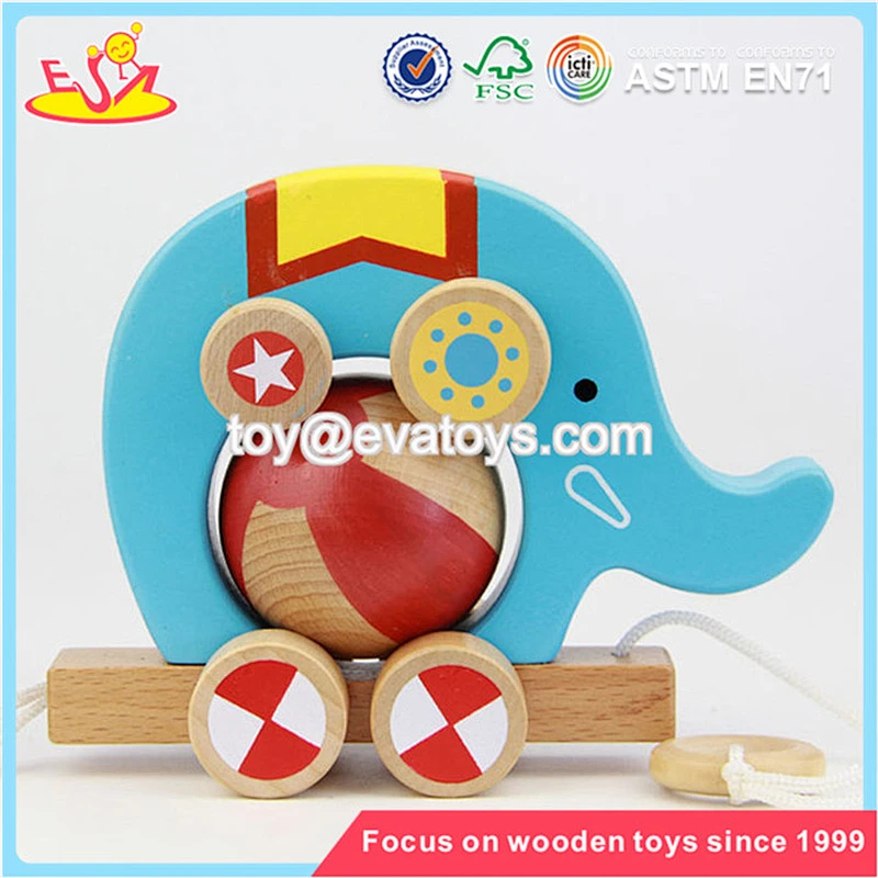 Mini pull elephant cart wooden funny baby toys for sale W05B075