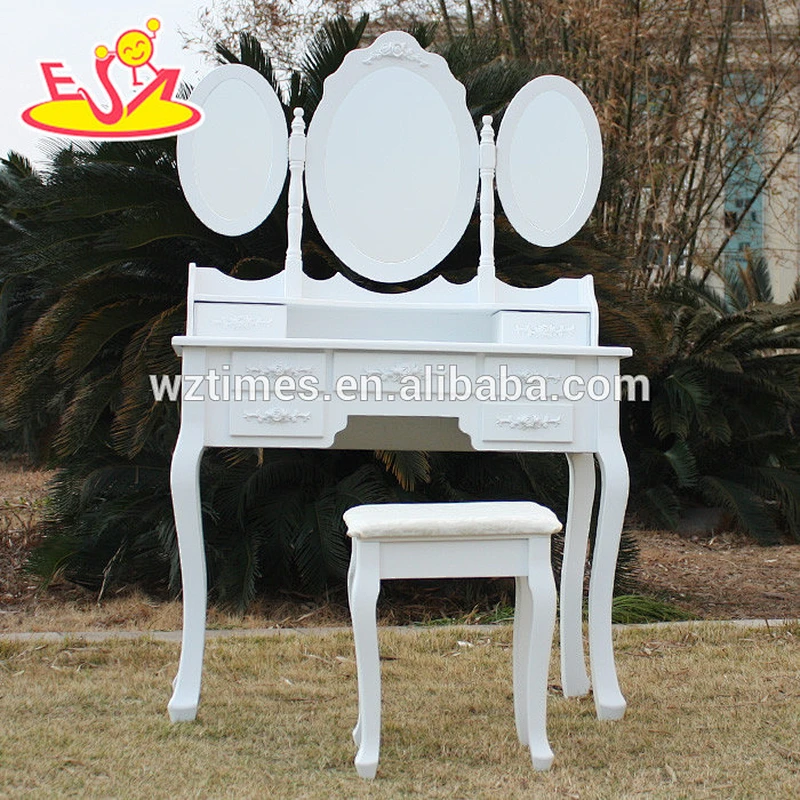 2018 Wholesale white wooden dressing table folding mirror wooden dressing table new design youth wooden dressing table W08H076