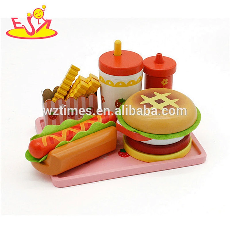 Hölzernes Hamburger des Spielzeugs heißes interessantes Schnellimbissthema für Kinder W10B075