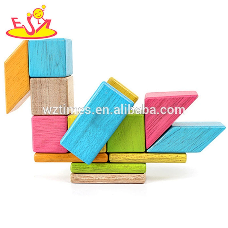Wholesale colorful 18 pcs wooden magnetic tiles puzzle toy to carry out baby's imagination W03B047