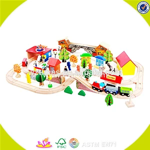 2018 Wholesale preschool kids wooden tracks train toys funny railway toys children wooden tracks train toys W04C067