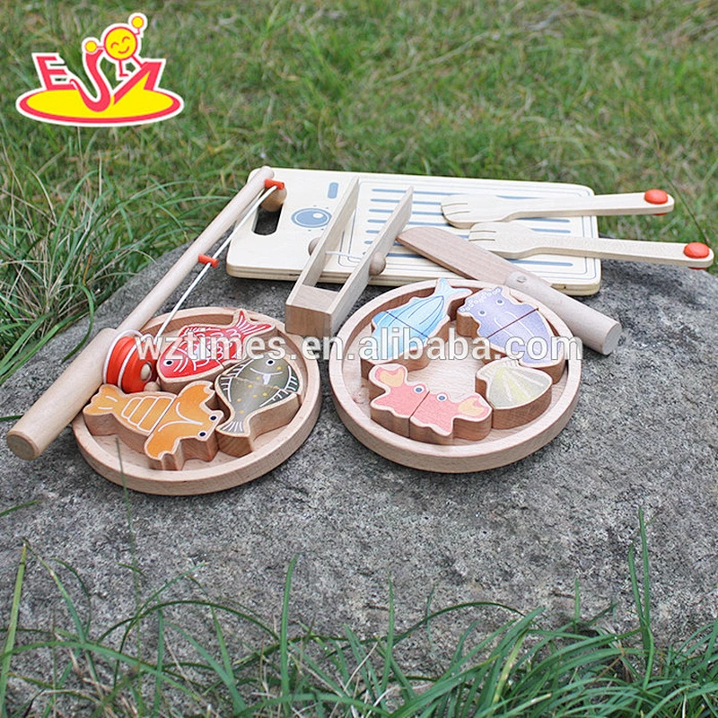 2018 New design baby wooden toy fishing pole new design kids cooking fish wooden toy fishing pole W01A069