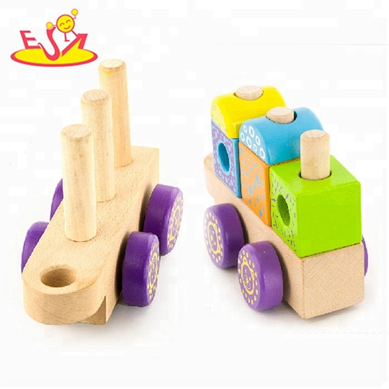 Wholesale funny assemble wooden blocks train toy for kids W05B059