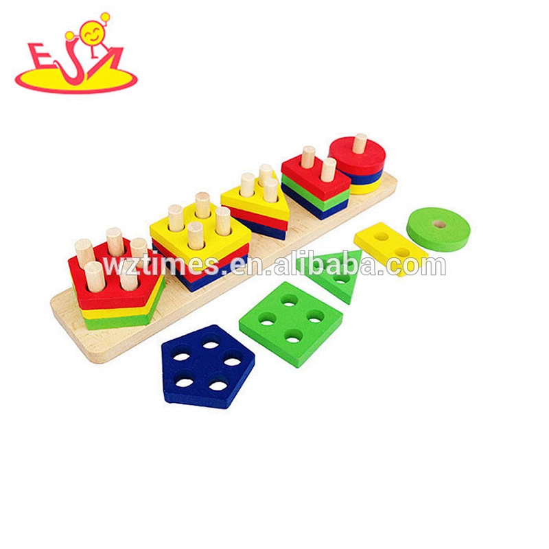 wholesale cheap kids wooden stacking sort blocks preschool shape sort blocks children wooden stacking classic game W13D112
