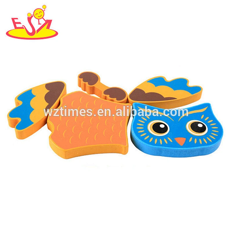 Wholesale new fashion owl pattern wooden toy 3d animal shape puzzle for toddlers W14D043