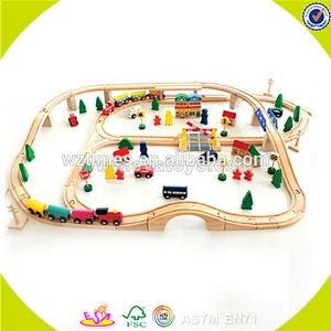 wholesale 120 pcs baby construction toy train track hottest design children wooden toy train track W04C074