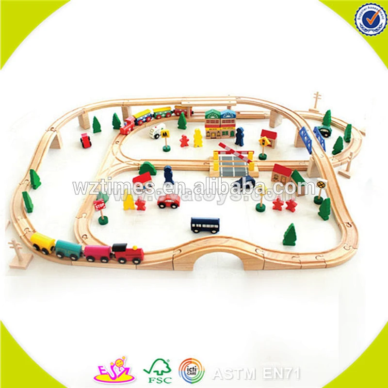 wholesale 120 pcs baby construction toy train track hottest design children wooden toy train track W04C074