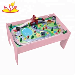 New arrival children educational wooden 60PCS train track table for wholesale W04C175B