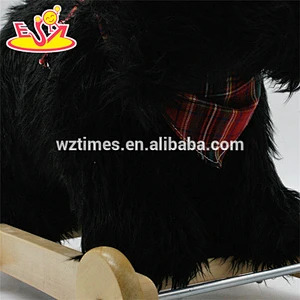Wholesale most popular black plush baby wooden rocking horse toy with pull cart W16D114