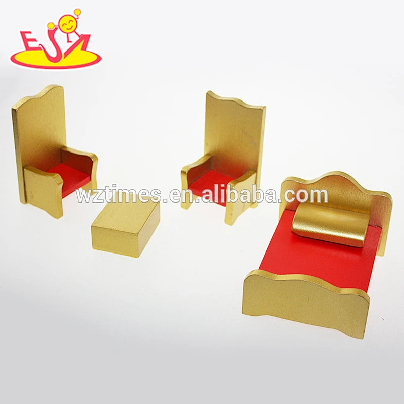Wholesale luxury style red and gold color wooden dollhouse furnitures toy for baby W06B027