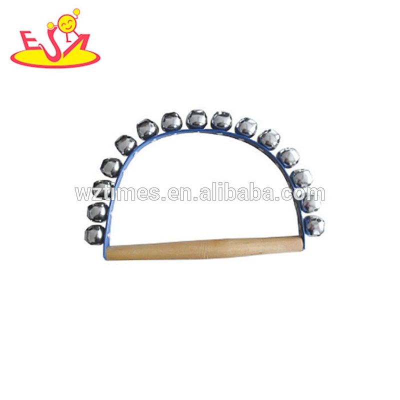 Wholesale cheap baby wooden hand bell ringing hot sale wooden toddlers hand bell ringing for promotion W07I094