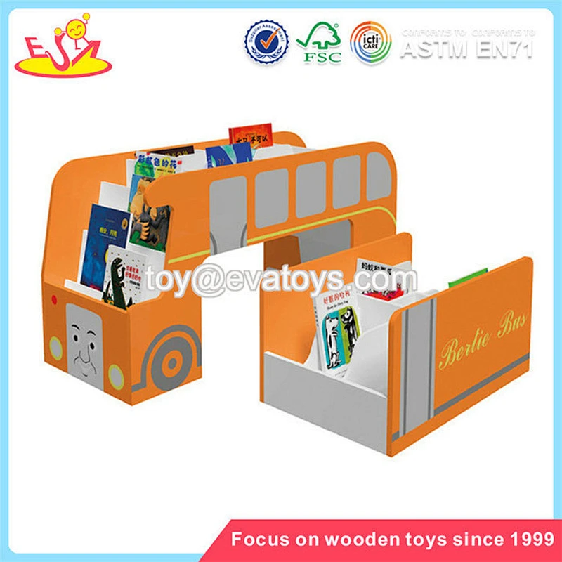 Wholesale fashionable bus shape hottest kids wooden bookshelf used in school or home W08D066