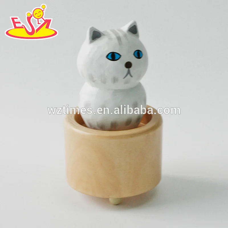 Wholesale top fashion wooden cat shaped music box as gift for children W07B058