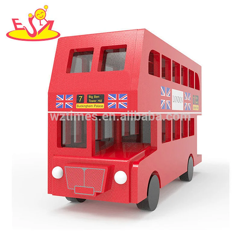 New design red bus wooden kids coin bank for saving money W02A284