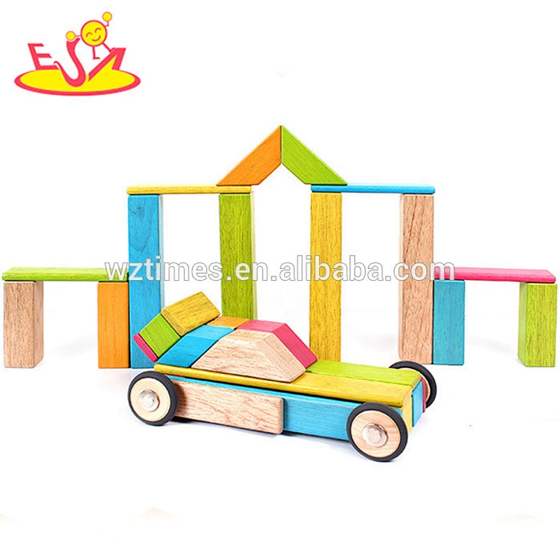 Wholesale creative diy assemble wooden magnetic tiles toy for children W03B045