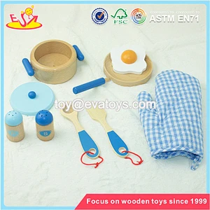 Wholesale best gift for preschool kids wooden 9 pcs cooking toy funny wooden cooking kitchen toy W10B128